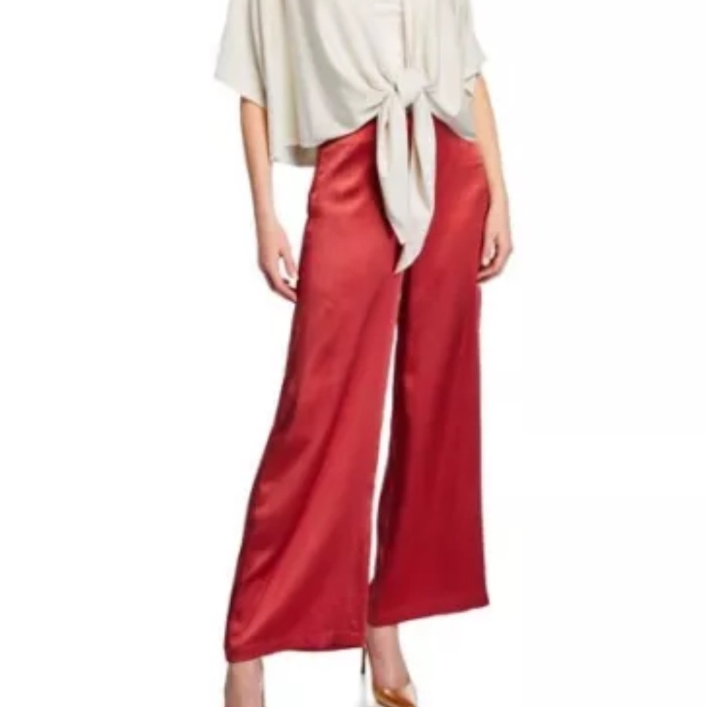 New Eileen Fisher Wide-Leg Palazzo Hammered Silk Side Zip Pants Size 12 (Flawed)